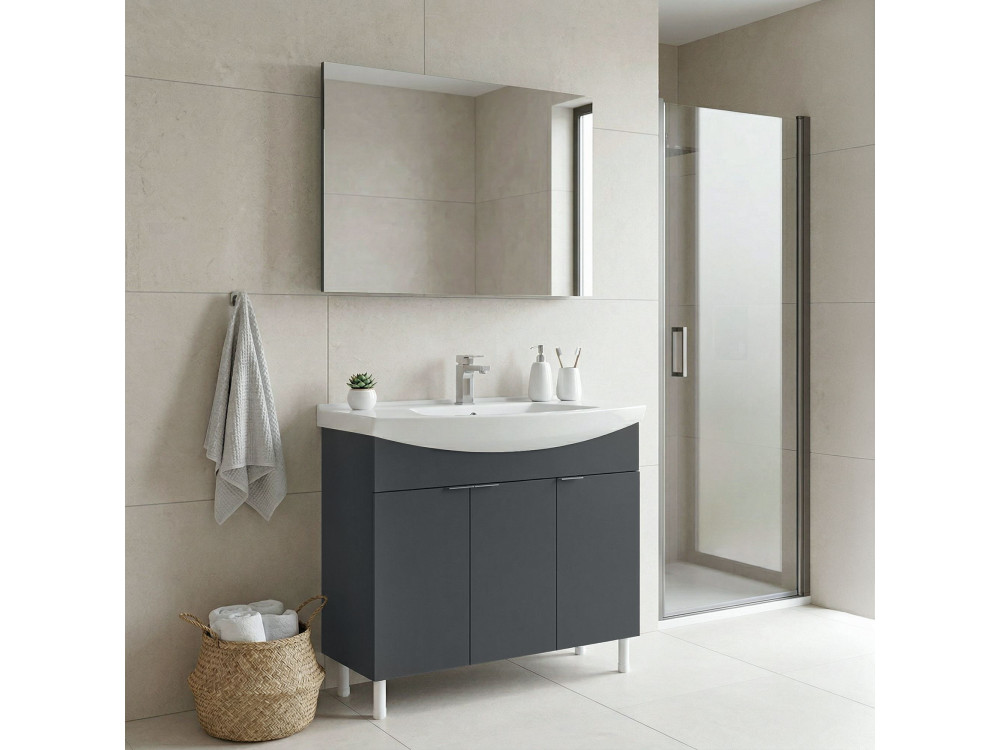 Wastafelmeubel met spiegel (2-delig) "Purus 100" - 100 x 50 x 83 cm - Mat antraciet
