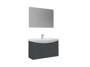 Wastafelmeubel met spiegel (2-delig) "Purus 100" - 100 x 50 x 58 cm - Mat antraciet