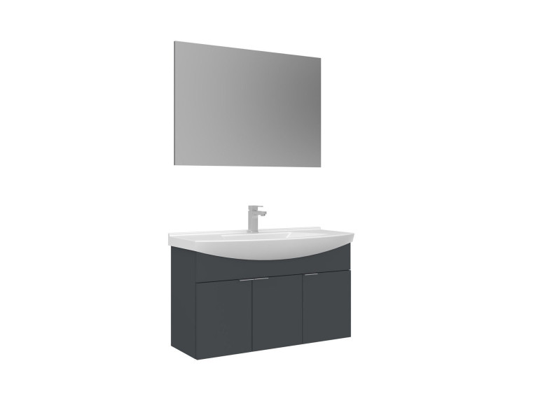 Wastafelmeubel met spiegel (2-delig) "Purus 100" - 100 x 50 x 58 cm - Mat antraciet