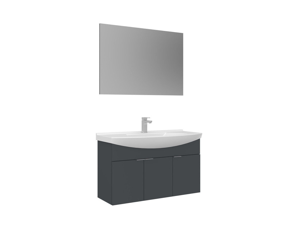 Wastafelmeubel met spiegel (2-delig) "Purus 100" - 100 x 50 x 58 cm - Mat antraciet