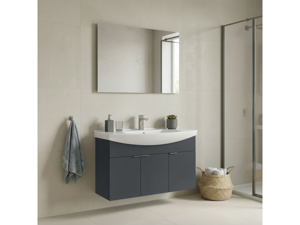 Wastafelmeubel met spiegel (2-delig) "Purus 100" - 100 x 50 x 58 cm - Mat antraciet