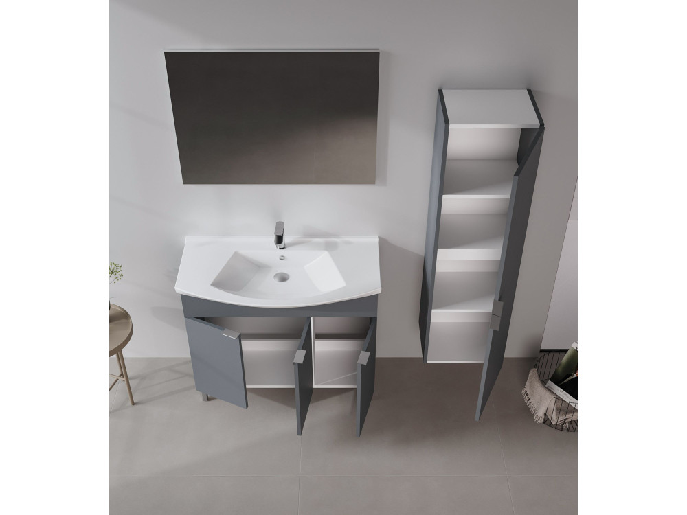 Wastafelmeubel met spiegel (2-delig) "Purus 100" - 100 x 50 x 58 cm - Mat antraciet