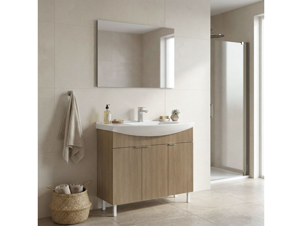 Wastafelmeubel met spiegel (2-delig) "Purus 100" - 100 x 50 x 83 cm - Eiken