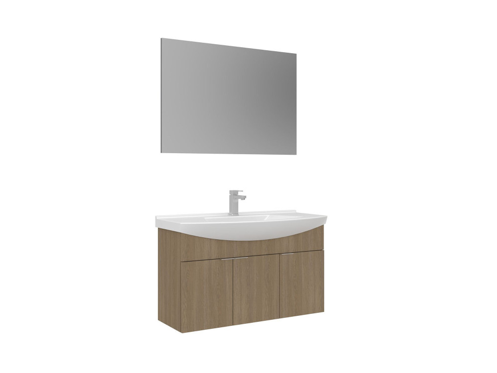 Wastafelmeubel met spiegel (2-delig) "Purus 100" - 100 x 50 x 58 cm - Eiken