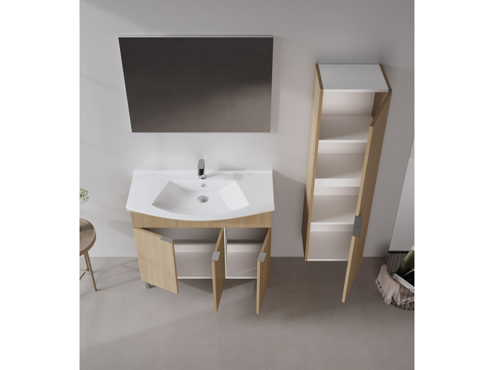Wastafelmeubel met spiegel (2-delig) "Purus 100" - 100 x 50 x 58 cm - Eiken