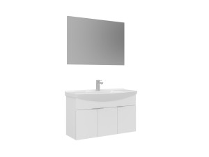 Wastafelmeubel met spiegel (2-delig) "Purus 100" - 100 x 50 x 58 cm - Wit