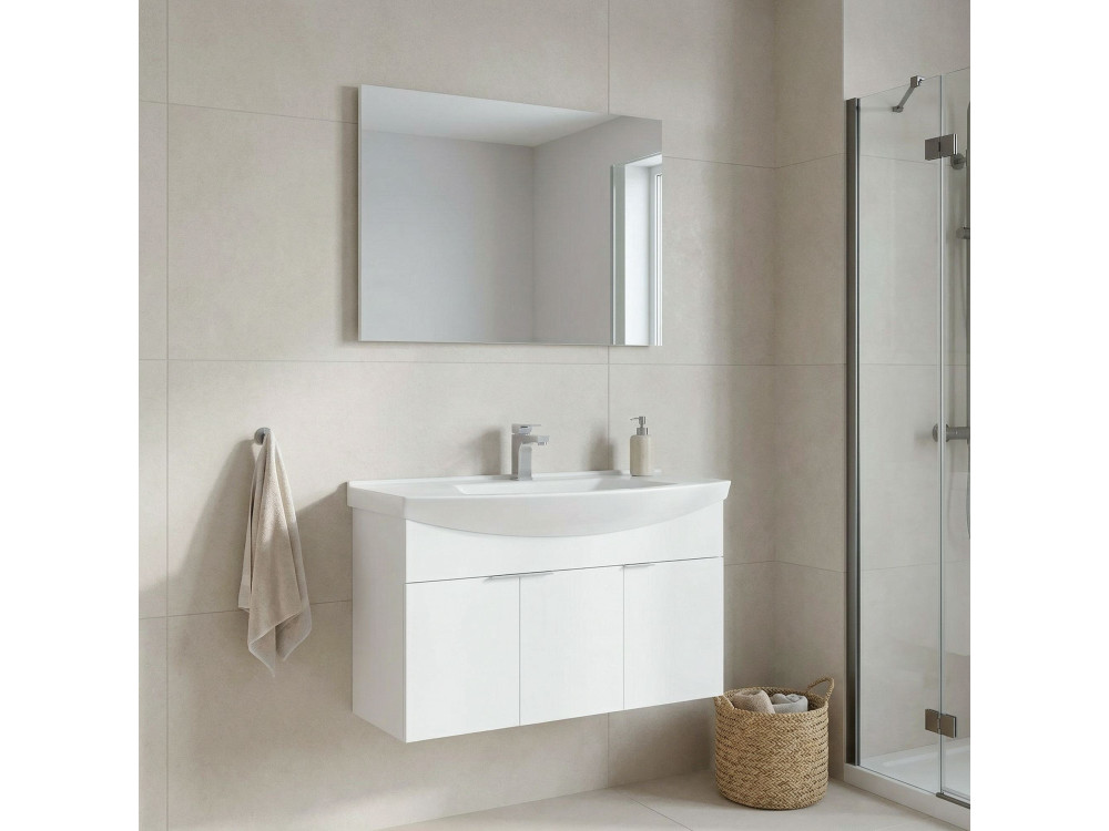 Wastafelmeubel met spiegel (2-delig) "Purus 100" - 100 x 50 x 58 cm - Wit