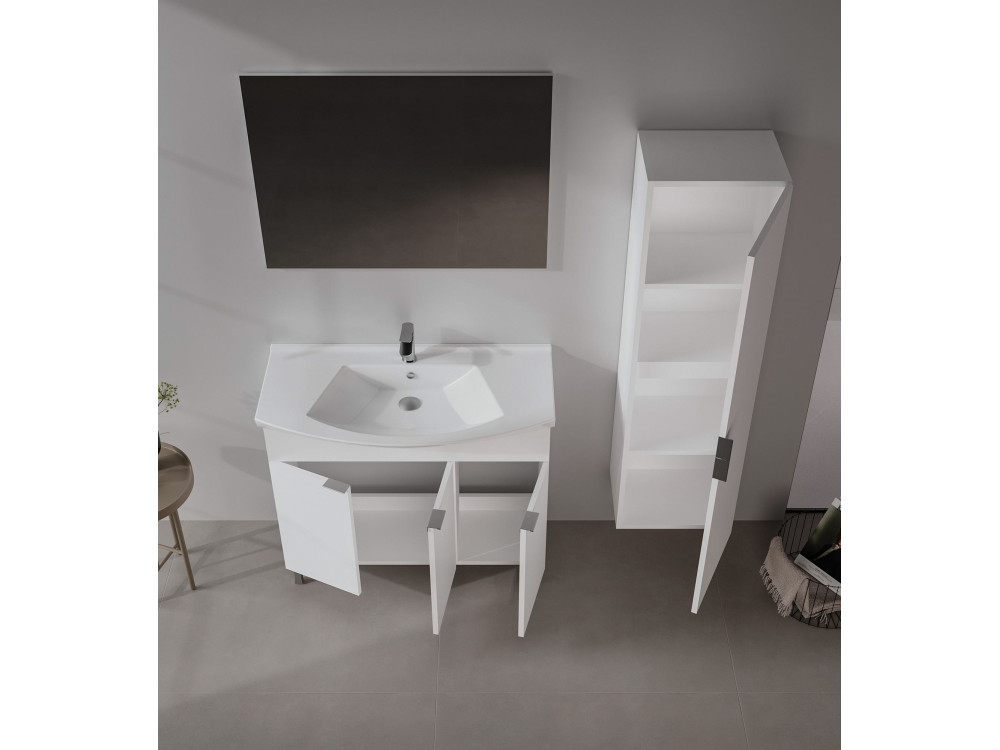 Wastafelmeubel met spiegel (2-delig) "Purus 100" - 100 x 50 x 58 cm - Wit