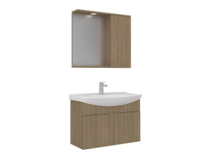 Wastafelmeubel met spiegel (2-delig) "Purus 80" - 80 x 50 x 58 cm - Eiken