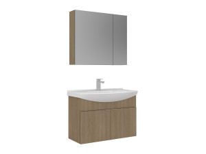 Wastafelmeubel met spiegel (2-delig) "Purus 80" - 80 x 50 x 58 cm - Eiken