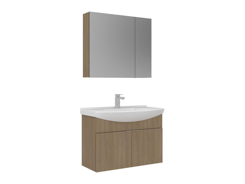 Wastafelmeubel met spiegel (2-delig) "Purus 80" - 80 x 50 x 58 cm - Eiken