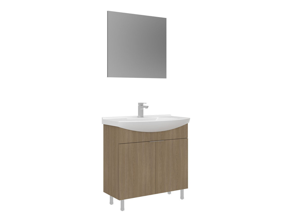 Wastafelmeubel met spiegel (2-delig) "Purus 80" - 80 x 50 x 83 cm - Eiken
