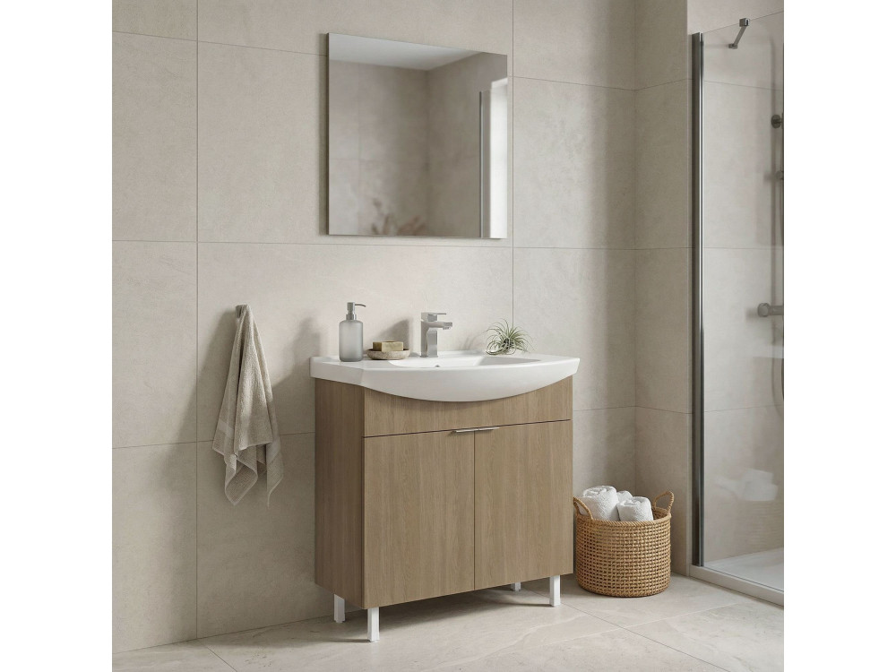 Wastafelmeubel met spiegel (2-delig) "Purus 80" - 80 x 50 x 83 cm - Eiken