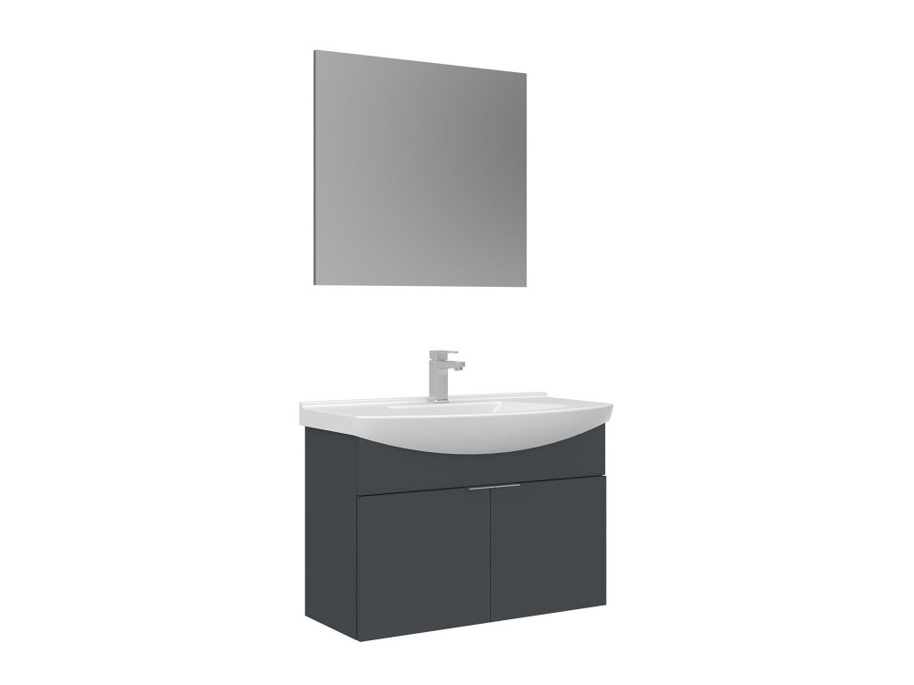 Wastafelmeubel met spiegel (2-delig) "Purus 80" - 80 x 50 x 58 cm - Mat antraciet