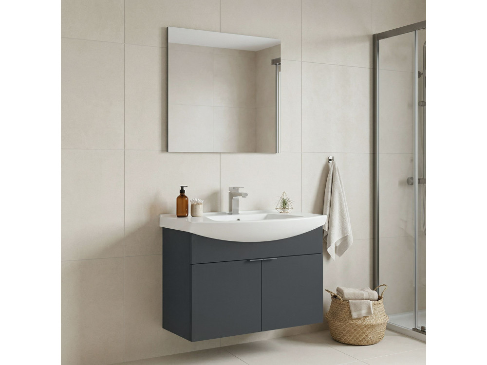 Wastafelmeubel met spiegel (2-delig) "Purus 80" - 80 x 50 x 58 cm - Mat antraciet