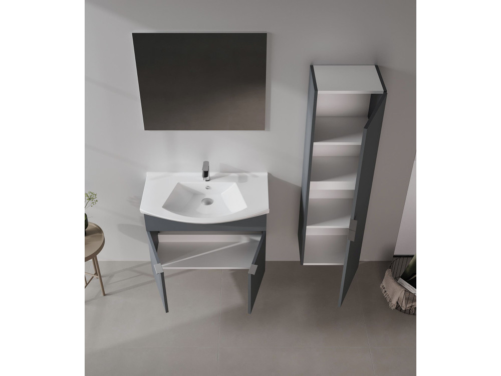 Wastafelmeubel met spiegel (2-delig) "Purus 80" - 80 x 50 x 58 cm - Mat antraciet