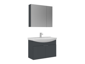 Wastafelmeubel met spiegel (2-delig) "Purus 80" - 80 x 50 x 58 cm - Mat antraciet