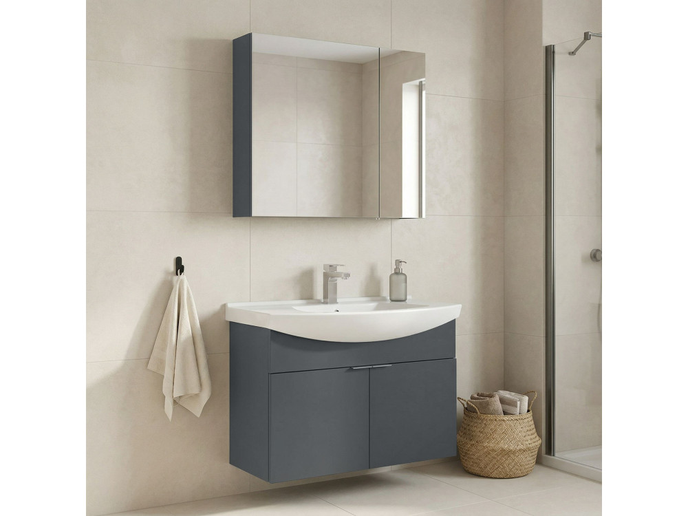 Wastafelmeubel met spiegel (2-delig) "Purus 80" - 80 x 50 x 58 cm - Mat antraciet