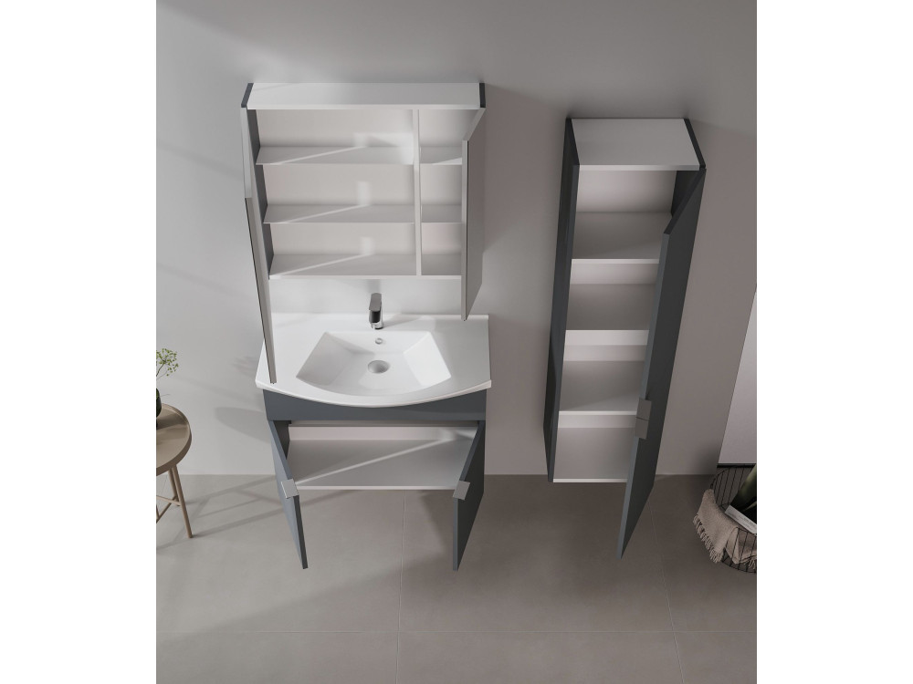 Wastafelmeubel met spiegel (2-delig) "Purus 80" - 80 x 50 x 58 cm - Mat antraciet