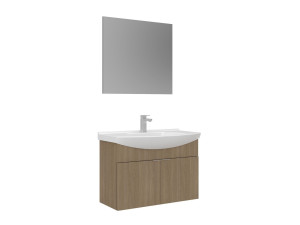 Wastafelmeubel met spiegel (2-delig) "Purus 80" - 80 x 50 x 58 cm - Eiken