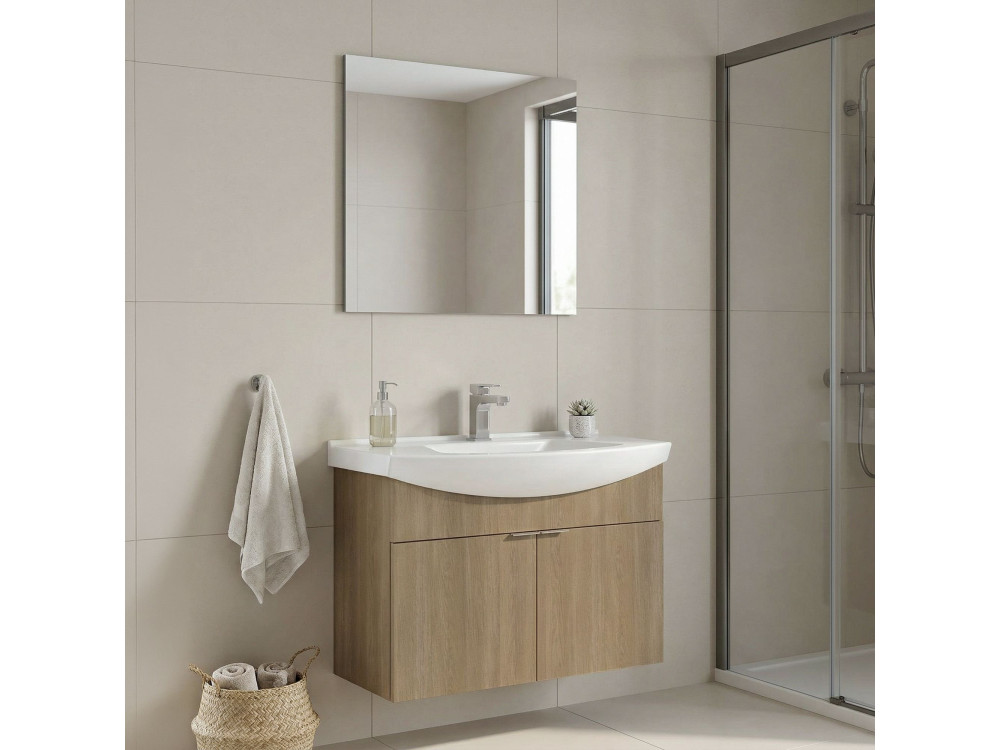 Wastafelmeubel met spiegel (2-delig) "Purus 80" - 80 x 50 x 58 cm - Eiken