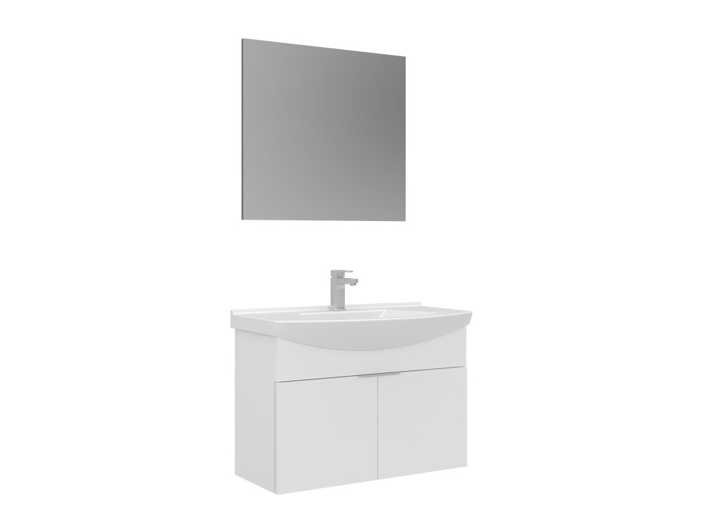 Wastafelmeubel met spiegel (2-delig) "Purus 80" - 80 x 50 x 58 cm - Wit