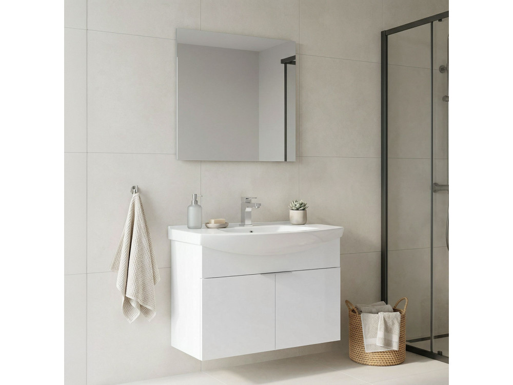 Wastafelmeubel met spiegel (2-delig) "Purus 80" - 80 x 50 x 58 cm - Wit