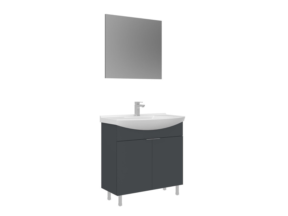 Wastafelmeubel met spiegel (2-delig) "Purus 80" - 80 x 50 x 83 cm - Mat antraciet