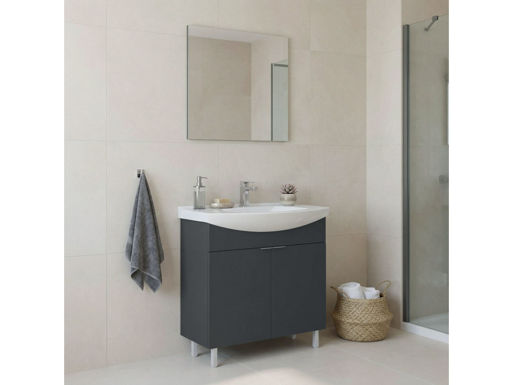 Wastafelmeubel met spiegel (2-delig) "Purus 80" - 80 x 50 x 83 cm - Mat antraciet
