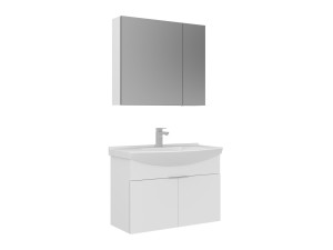 Wastafelmeubel met spiegel (2-delig) "Purus 80" - 80 x 50 x 58 cm - Wit