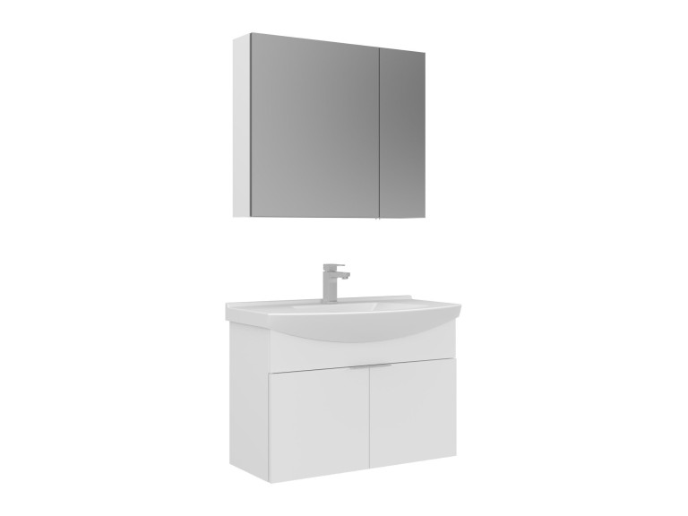 Wastafelmeubel met spiegel (2-delig) "Purus 80" - 80 x 50 x 58 cm - Wit