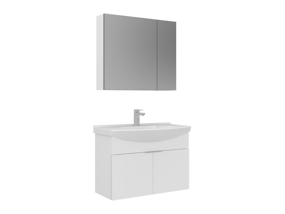 Wastafelmeubel met spiegel (2-delig) "Purus 80" - 80 x 50 x 58 cm - Wit