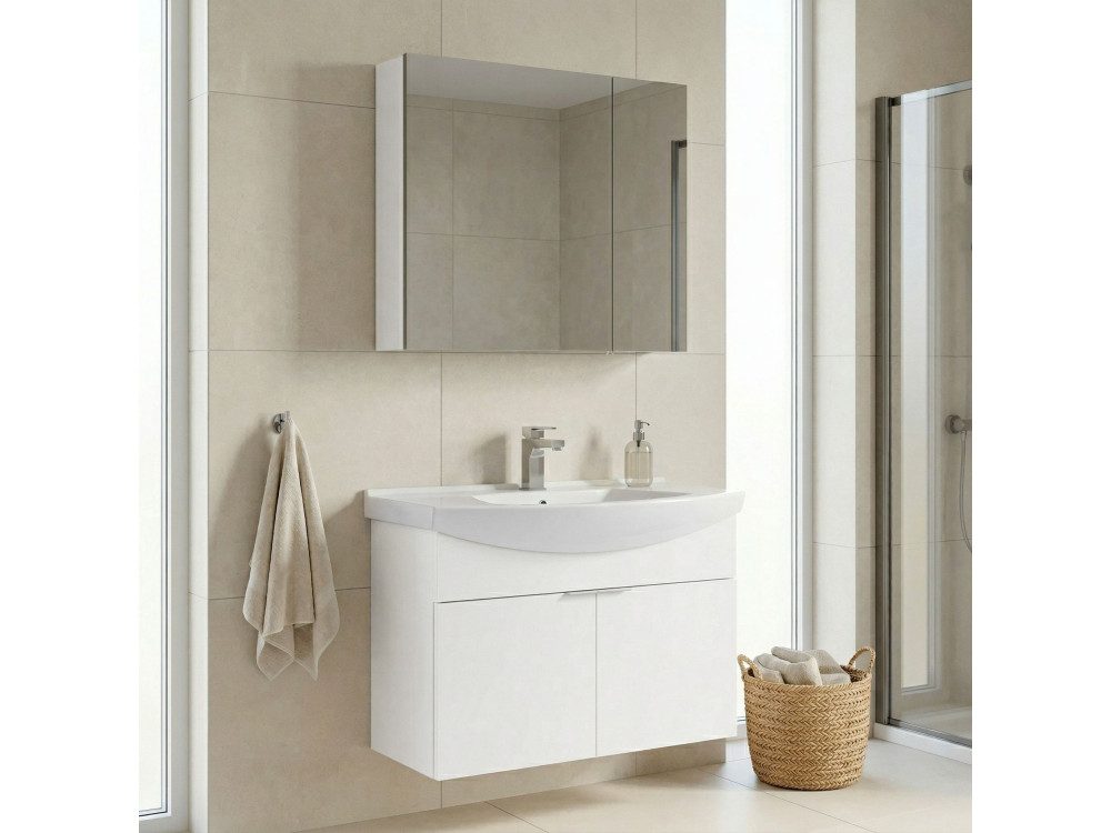 Wastafelmeubel met spiegel (2-delig) "Purus 80" - 80 x 50 x 58 cm - Wit