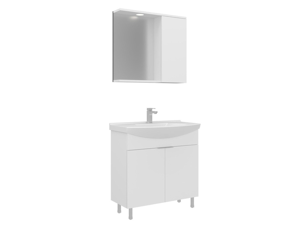 Wastafelmeubel met spiegel (2-delig) "Purus 80" - 80 x 50 x 83 cm - Wit
