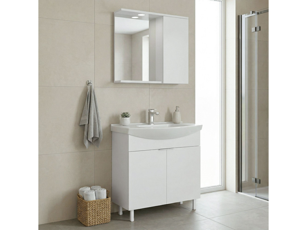 Wastafelmeubel met spiegel (2-delig) "Purus 80" - 80 x 50 x 83 cm - Wit