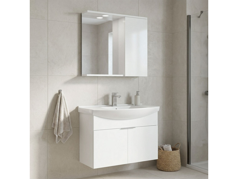 Wastafelmeubel met spiegel (2-delig) "Purus 80" - 80 x 50 x 58 cm - Wit