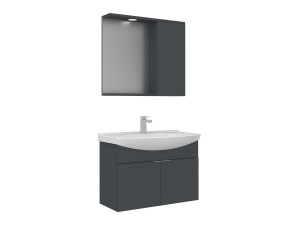 Wastafelmeubel met spiegel (2-delig) "Purus 80" - 80 x 50 x 58 cm - Mat antraciet