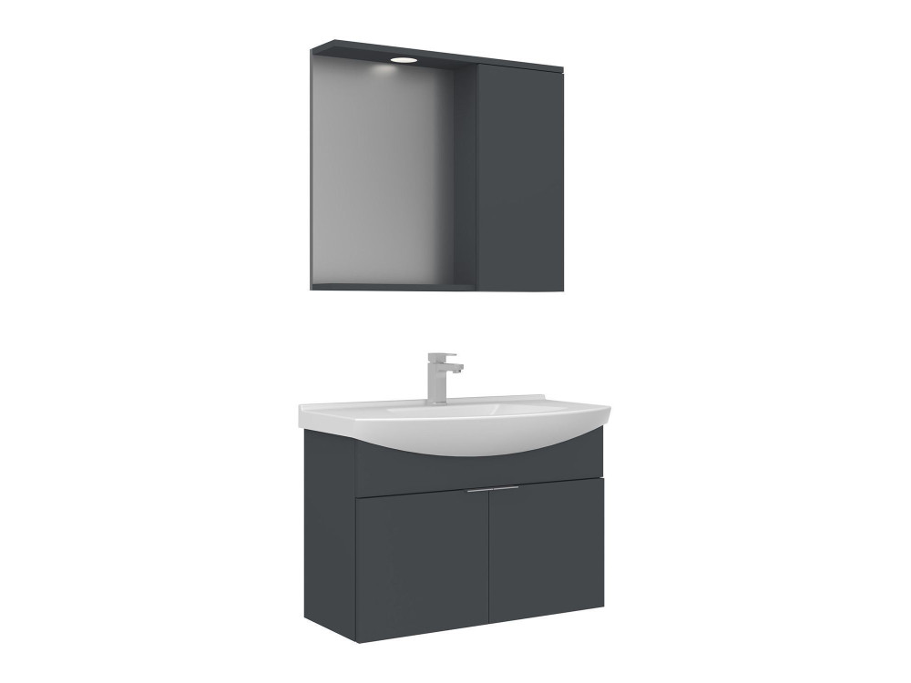 Wastafelmeubel met spiegel (2-delig) "Purus 80" - 80 x 50 x 58 cm - Mat antraciet