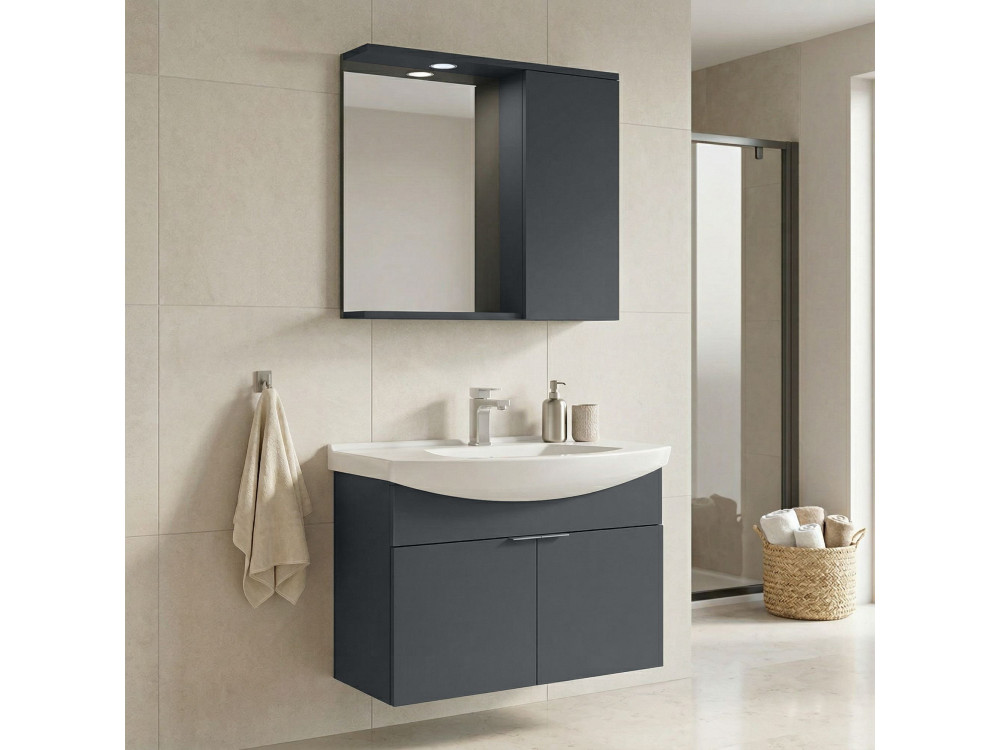 Wastafelmeubel met spiegel (2-delig) "Purus 80" - 80 x 50 x 58 cm - Mat antraciet
