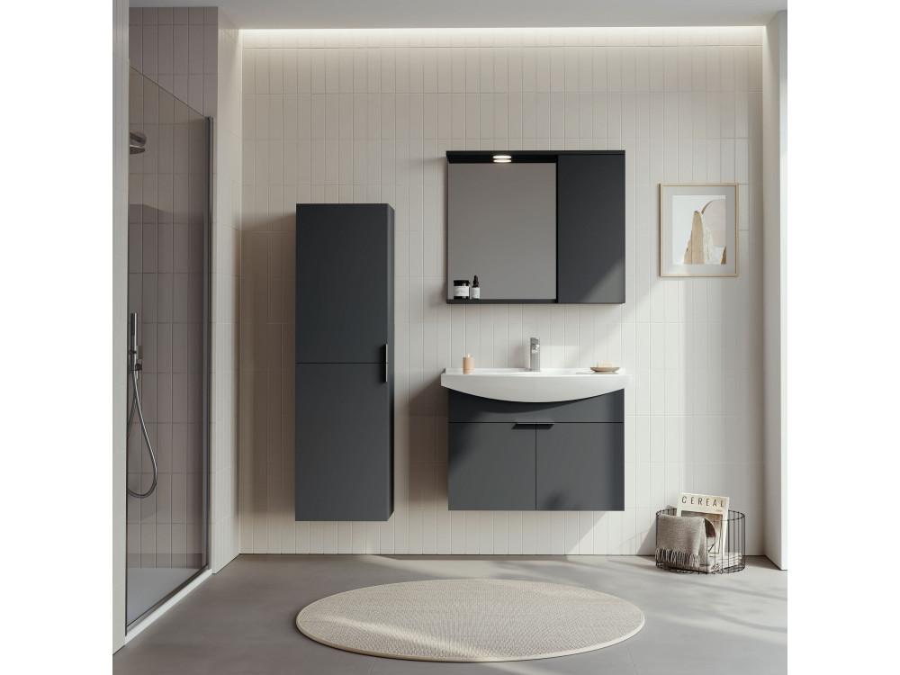 Wastafelmeubel met spiegel (2-delig) "Purus 80" - 80 x 50 x 58 cm - Mat antraciet