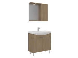 Wastafelmeubel met spiegel (2-delig) "Purus 80" - 80 x 50 x 83 cm - Eiken