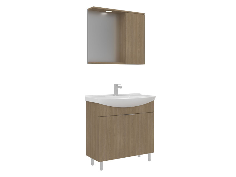 Wastafelmeubel met spiegel (2-delig) "Purus 80" - 80 x 50 x 83 cm - Eiken