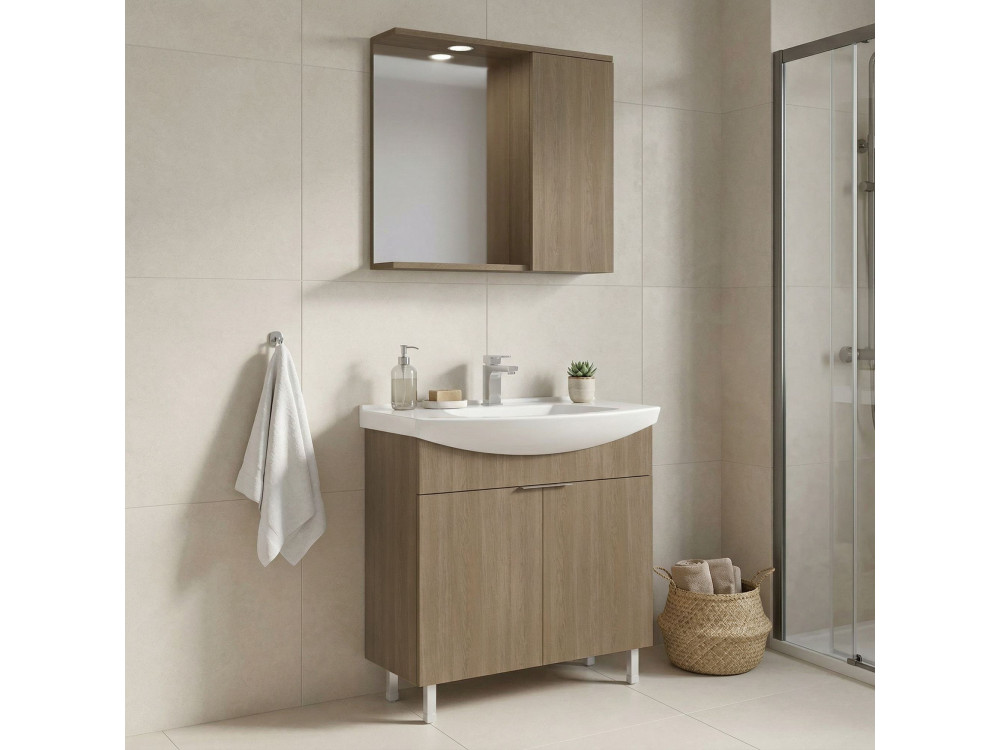 Wastafelmeubel met spiegel (2-delig) "Purus 80" - 80 x 50 x 83 cm - Eiken