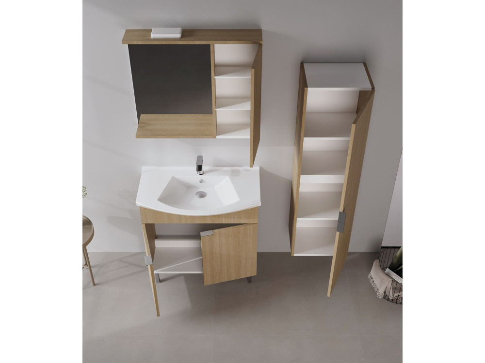 Wastafelmeubel met spiegel (2-delig) "Purus 80" - 80 x 50 x 83 cm - Eiken