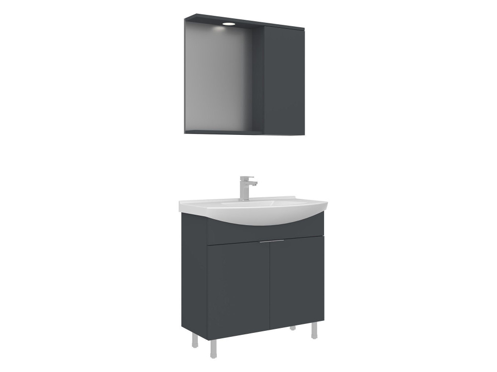 Wastafelmeubel met spiegel (2-delig) "Purus 80" - 80 x 50 x 83 cm - Mat antraciet