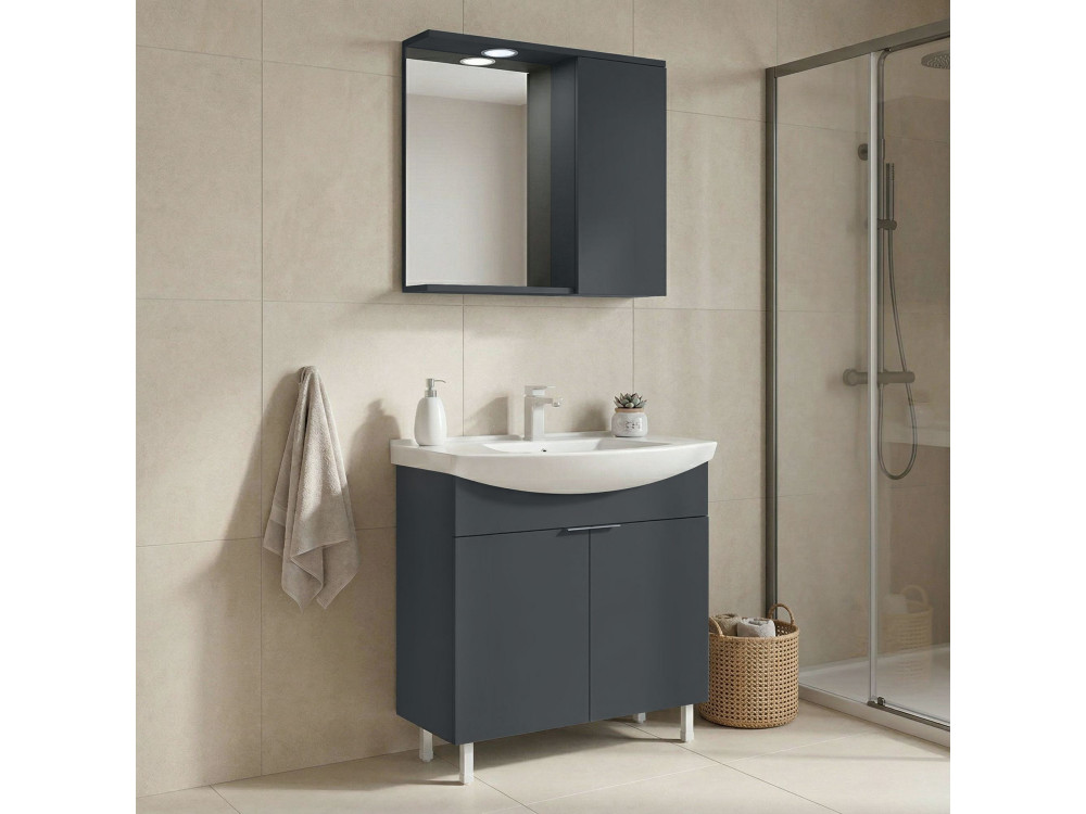 Wastafelmeubel met spiegel (2-delig) "Purus 80" - 80 x 50 x 83 cm - Mat antraciet
