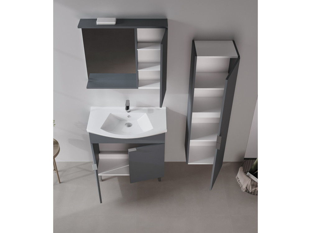 Wastafelmeubel met spiegel (2-delig) "Purus 80" - 80 x 50 x 83 cm - Mat antraciet