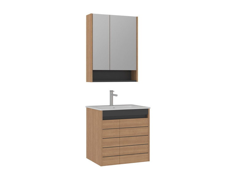 Wastafelmeubel met spiegel (2-delig) "Ricato 60" - 61 x 47 x 62 cm - eiken
