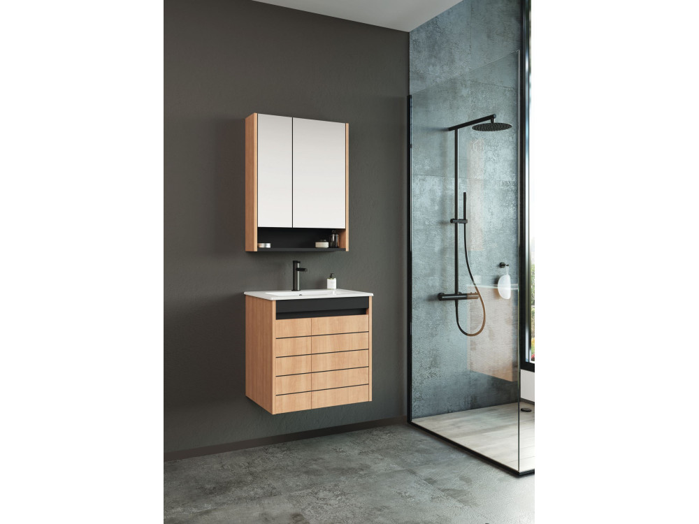 Wastafelmeubel met spiegel (2-delig) "Ricato 60" - 61 x 47 x 62 cm - eiken