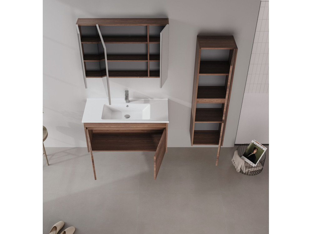 Wastafelmeubel "Side 100 v3" - 100 x 45 x 52 cm - Dark Walnut